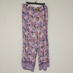 Cato floral wide leg pant pull on pants purple size 22/24w